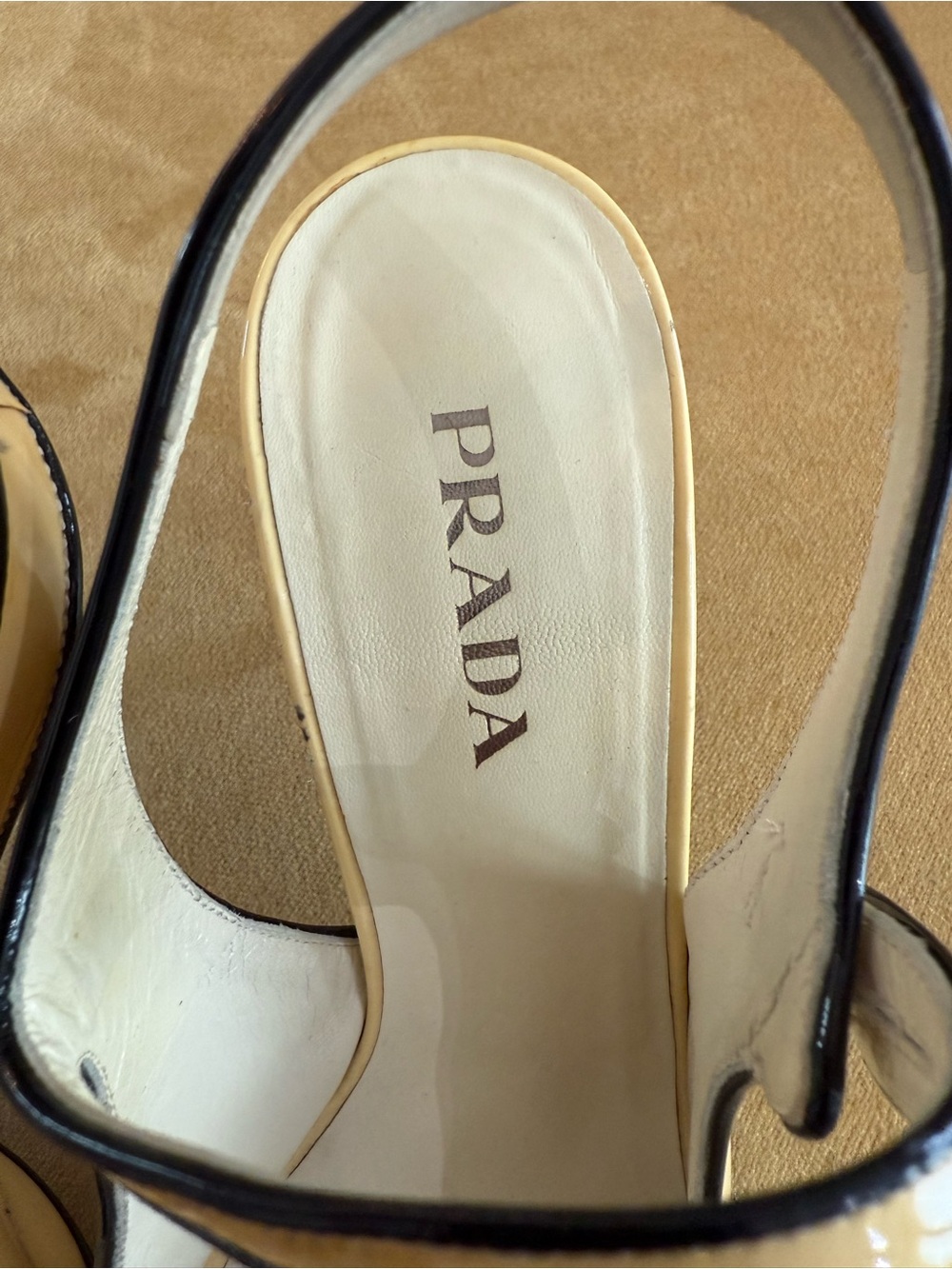 Prada Yellow Patent Leather Mary Jane Slingback Heels with Black Trim - Picture 9 of 11